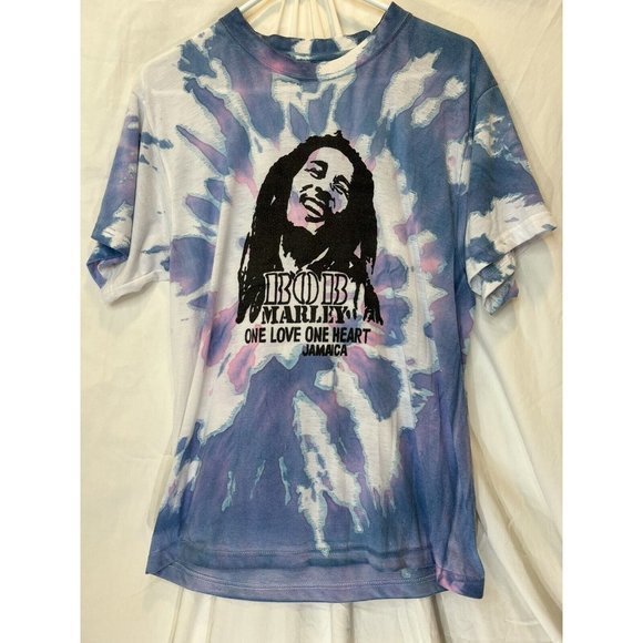 Bob Marley One Love One Heart Jamaica Blue Pink Tie Dye Large Shortsleeve Tshirt - Picture 1 of 3